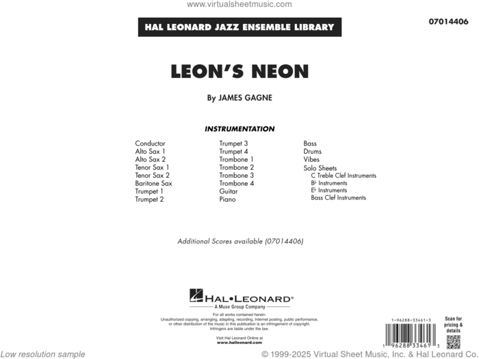 Leon's Neon (COMPLETE) sheet music for jazz band by James Gagne, intermediate skill level