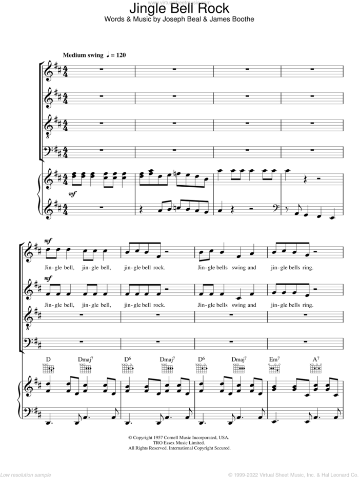 Jingle Bell Rock (arr. Peter Foggitt) sheet music for choir (SATB: soprano, alto, tenor, bass) by Bobby Helms, Peter Foggitt, James Boothe and Joe Beal, intermediate skill level