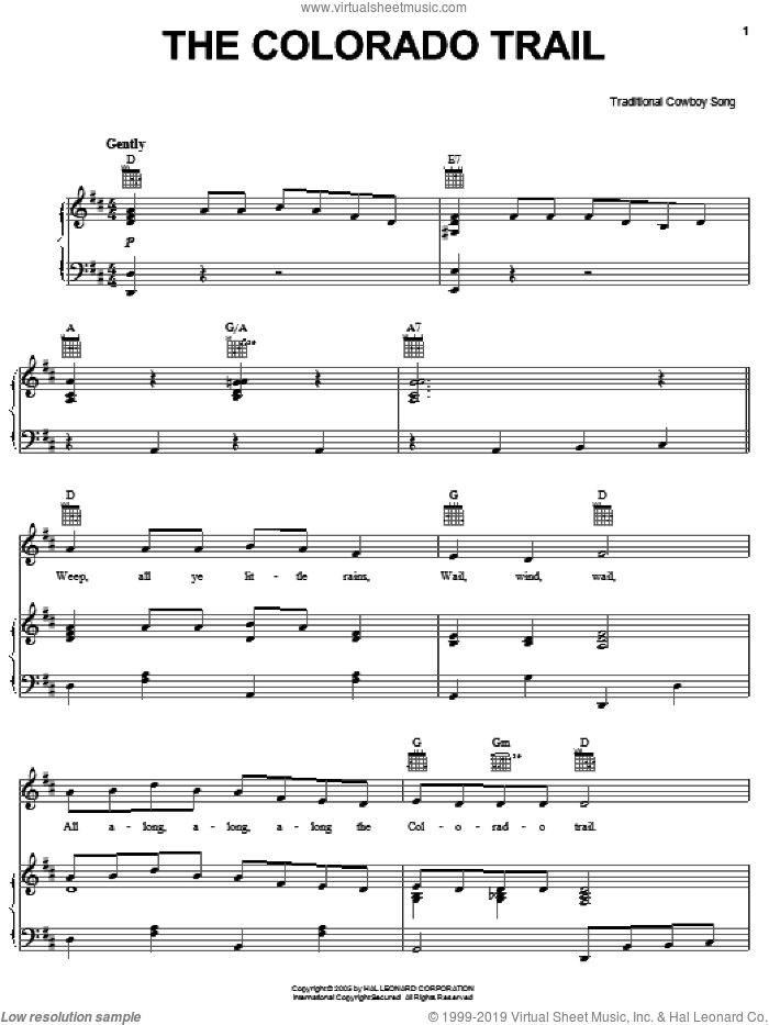 The Colorado Trail sheet music for voice, piano or guitar  and Don Edwards, intermediate skill level