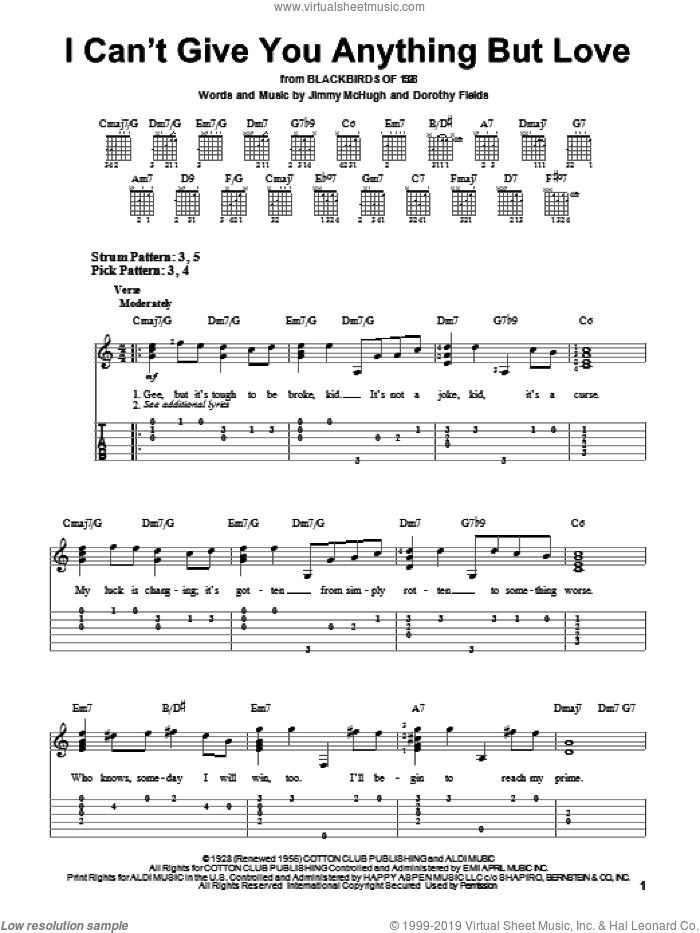 I Can't Give You Anything But Love sheet music for guitar solo (easy tablature) by Dorothy Fields and Jimmy McHugh, easy guitar (easy tablature)