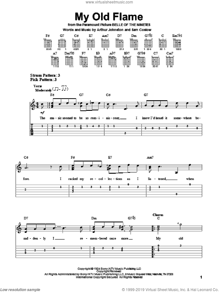 My Old Flame sheet music for guitar solo (easy tablature) by Peggy Lee, Arthur Johnston and Sam Coslow, easy guitar (easy tablature)