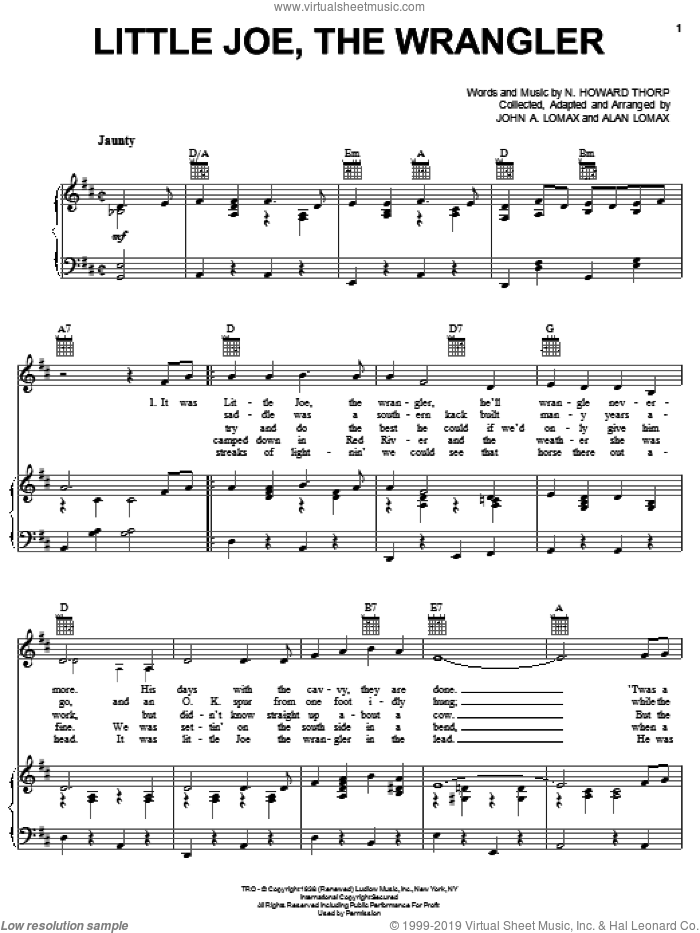 Little Joe, The Wrangler sheet music for voice, piano or guitar