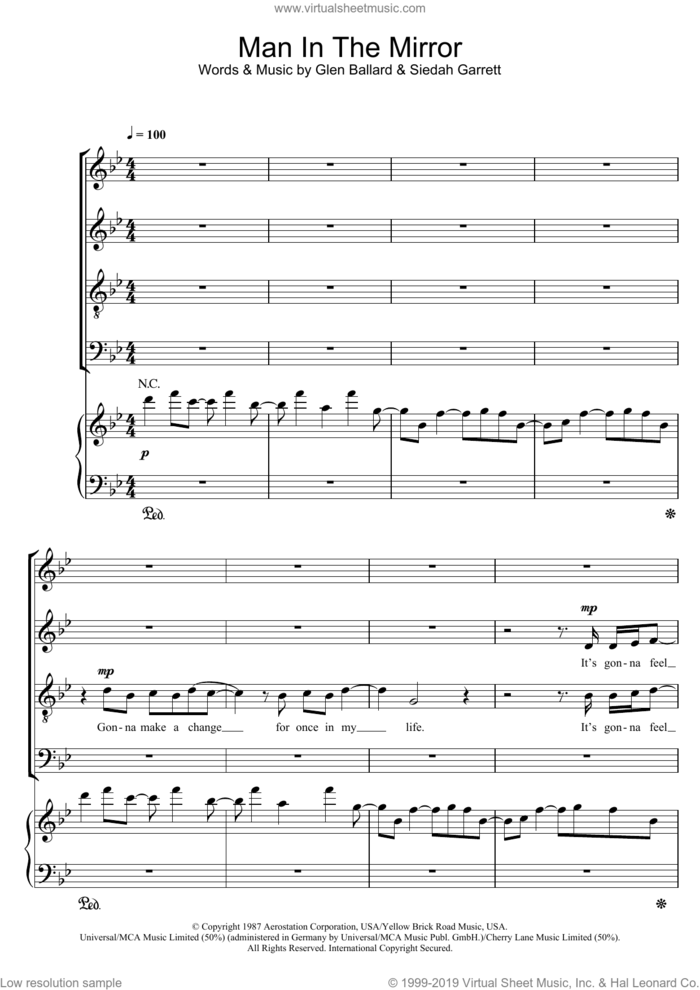 Man In The Mirror (arr. Jonathan Wikeley) sheet music for choir (SATB: soprano, alto, tenor, bass) by Michael Jackson, Glen Ballard and Siedah Garrett, intermediate skill level