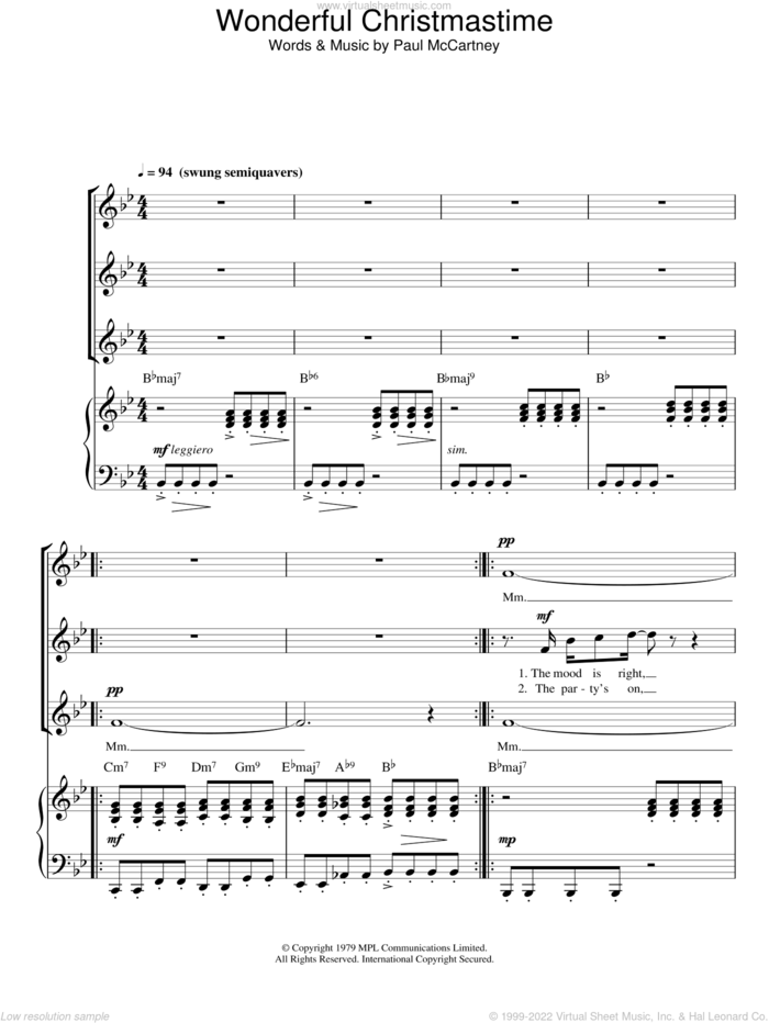 Wonderful Christmastime sheet music for choir (SSA: soprano, alto) by Paul McCartney, intermediate skill level