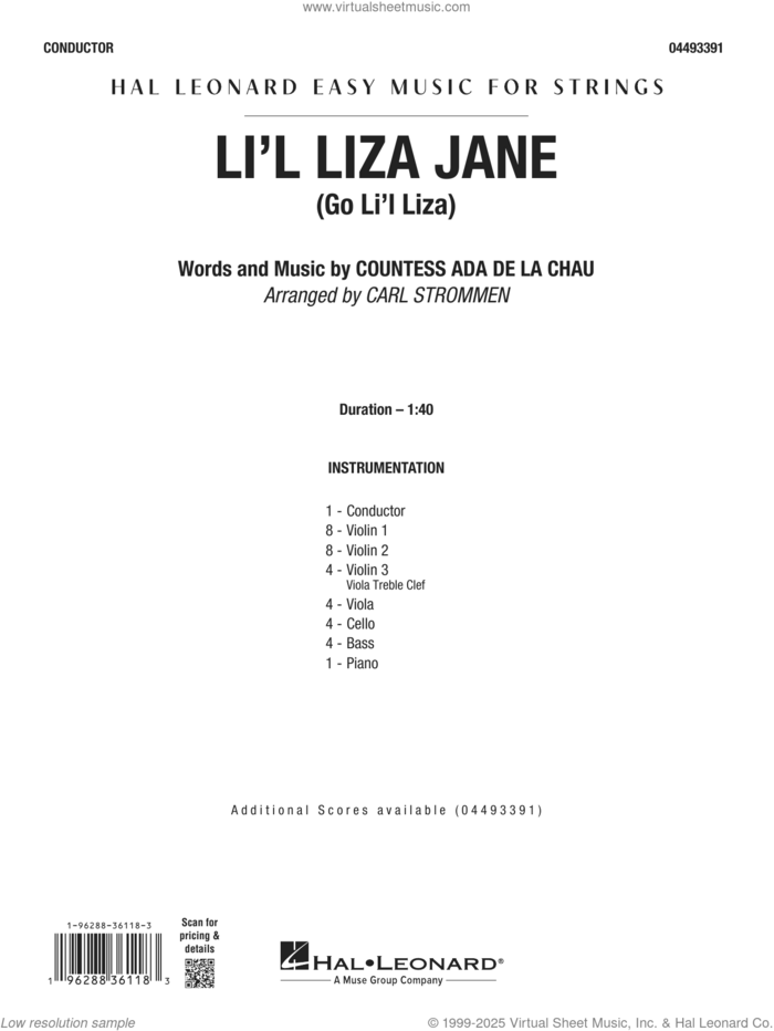 Li'l Liza Jane (COMPLETE) sheet music for orchestra by Carl Strommen and Countess Ada De Lachau, intermediate skill level