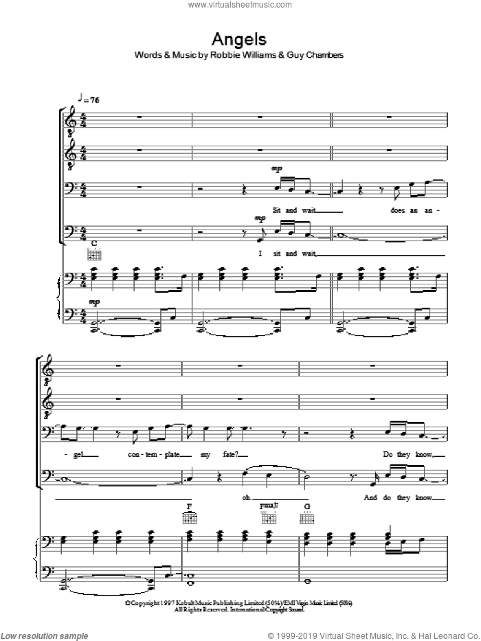 Angels (arr. Christopher Hussey) sheet music for choir (TTBB: tenor, bass) by Robbie Williams, Christopher Hussey and Guy Chambers, intermediate skill level