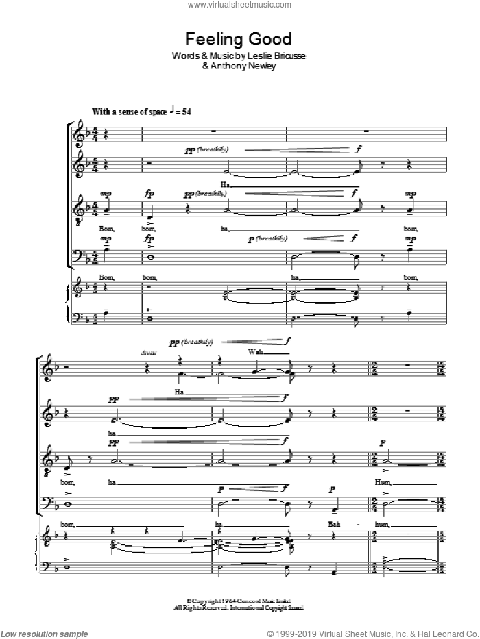 Feeling Good sheet music for choir (SATB: soprano, alto, tenor, bass) by Nina Simone, Anthony Newley and Leslie Bricusse, intermediate skill level