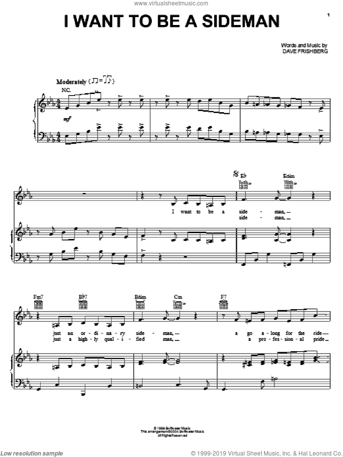 I Want To Be A Sideman sheet music for voice, piano or guitar by Rosemary Clooney and Dave Frishberg, intermediate skill level