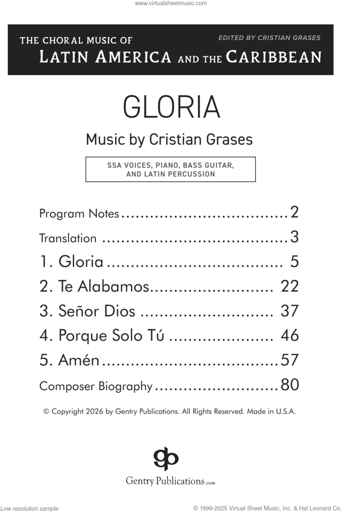 Gloria sheet music for choir (SSA: soprano, alto) by Christian Grases, intermediate skill level