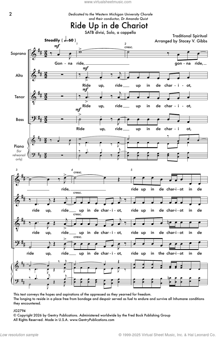 Ride Up in de Chariot sheet music for choir (SATB div.) by Stacey V. Gibbs and Miscellaneous, intermediate skill level
