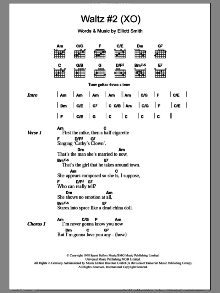 Waltz #2 (XO) sheet music for guitar (chords) by Elliott Smith, intermediate skill level