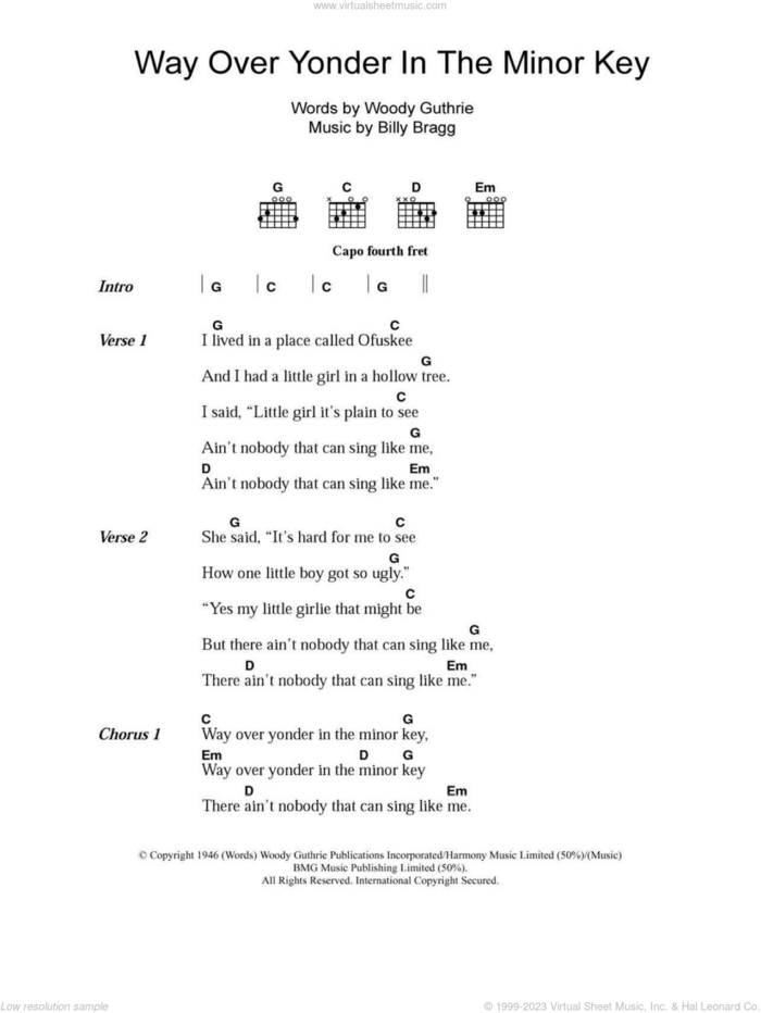 Way Over Yonder In The Minor Key sheet music for guitar (chords) by Billy Bragg and Woody Guthrie, intermediate skill level
