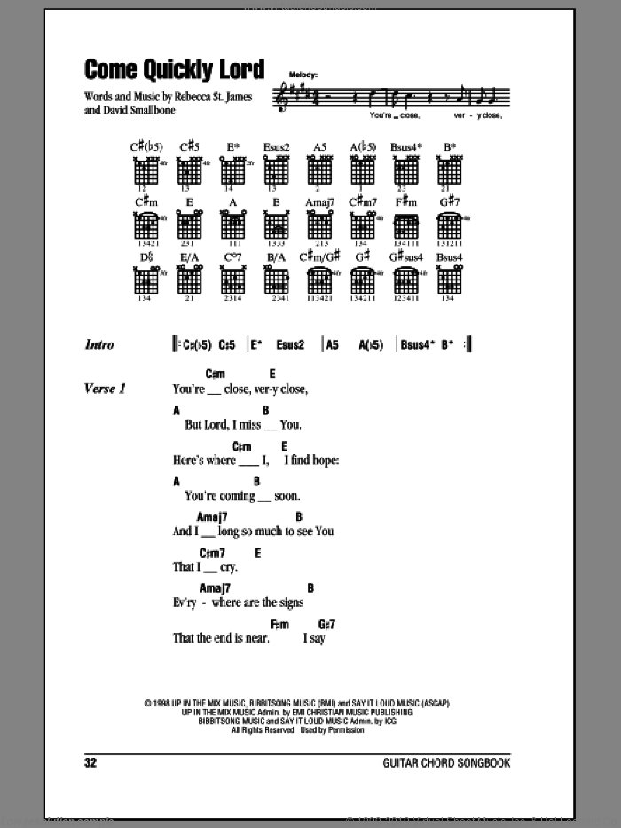 Come Quickly Lord sheet music for guitar (chords) by Rebecca St. James and David Smallbone, intermediate skill level