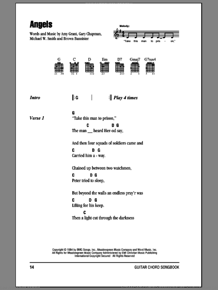 Angels sheet music for guitar (chords) by Amy Grant, Brown Bannister, Gary Chapman and Michael W. Smith, intermediate skill level