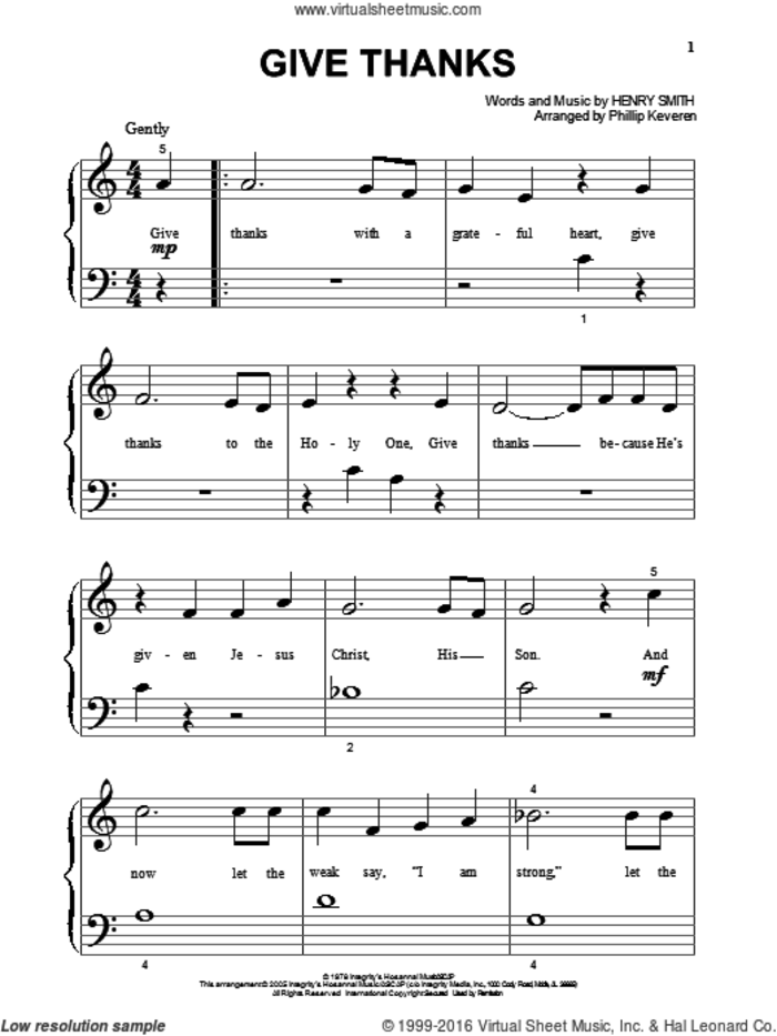 Give Thanks (arr. Phillip Keveren) sheet music for piano solo by Henry Smith and Phillip Keveren, beginner skill level