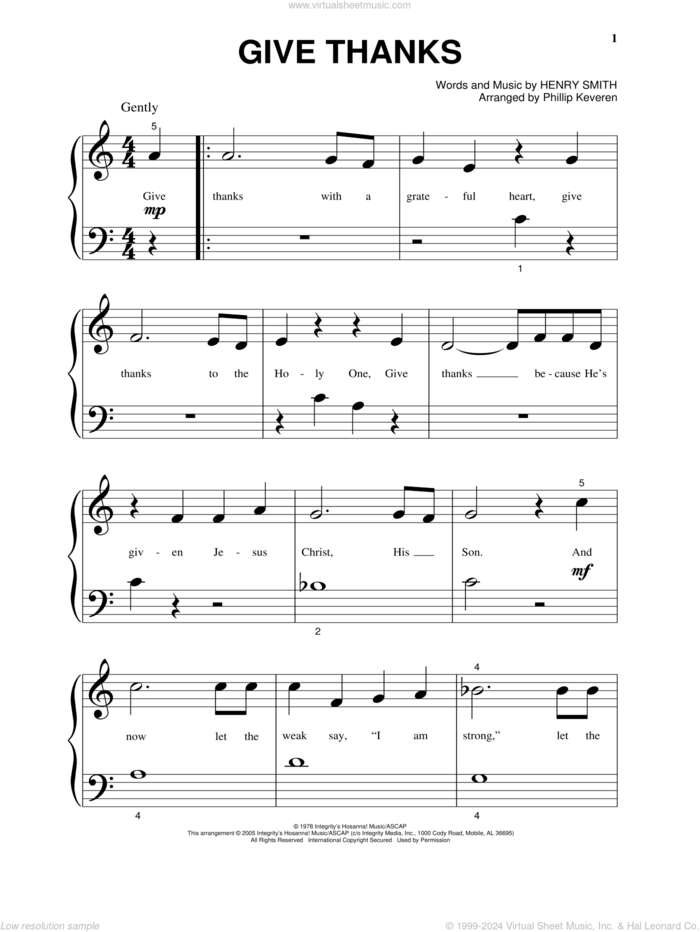 Give Thanks (arr. Phillip Keveren) sheet music for piano solo by Henry Smith and Phillip Keveren, beginner skill level