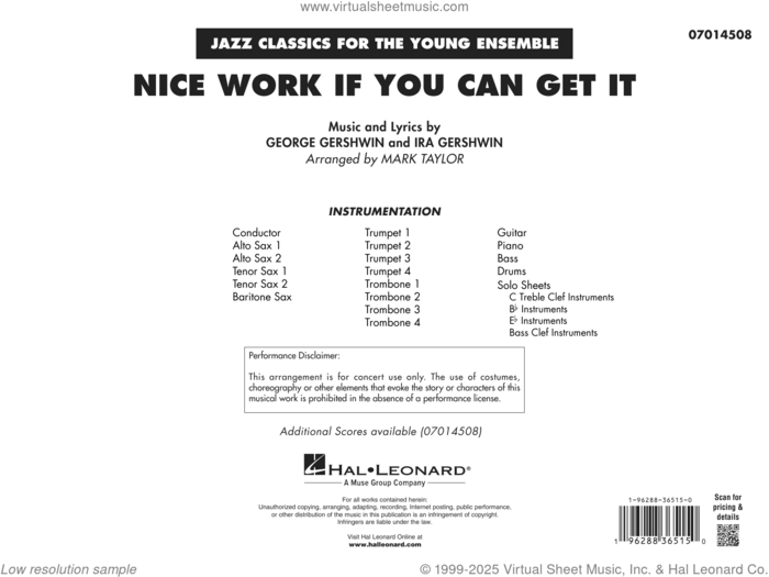 Nice Work If You Can Get It (arr. Mark Taylor) (COMPLETE) sheet music for jazz band by George Gershwin, Ira Gershwin and Mark Taylor, intermediate skill level