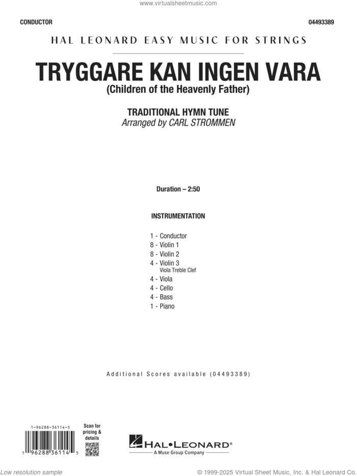 Tryggare Kan Ingen Vara (COMPLETE) sheet music for orchestra by Carl Strommen and Traditional hymn tune, intermediate skill level