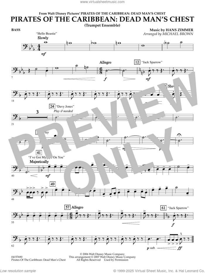 Pirates of the Caribbean, dead man's chest sheet music for concert band (drums) by Hans Zimmer and Michael Brown, intermediate skill level