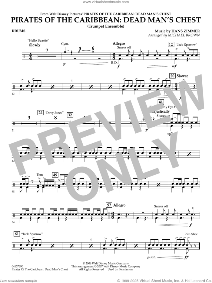 Pirates of the Caribbean, dead man's chest sheet music for concert band (piano) by Hans Zimmer and Michael Brown, intermediate skill level