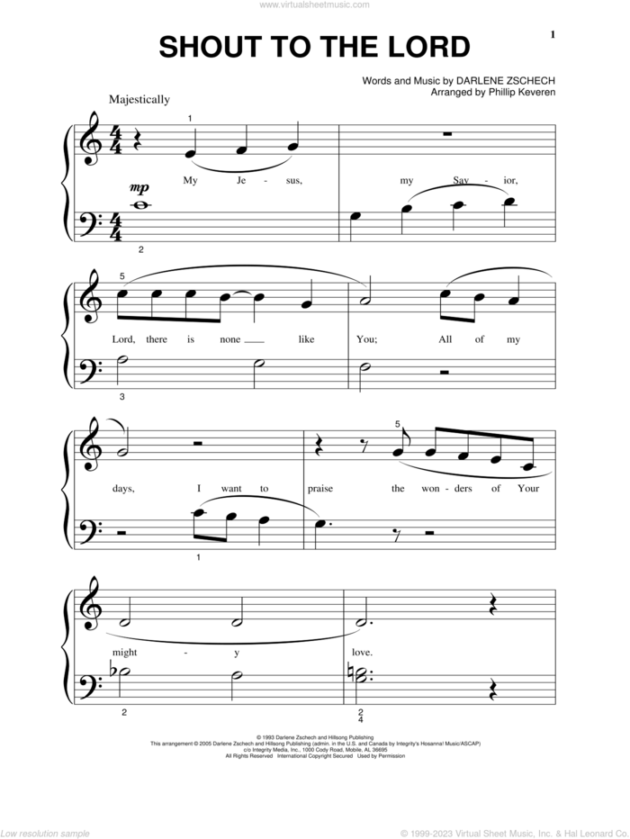 Shout To The Lord (arr. Phillip Keveren) sheet music for piano solo by Darlene Zschech, Phillip Keveren and Hillsong, beginner skill level