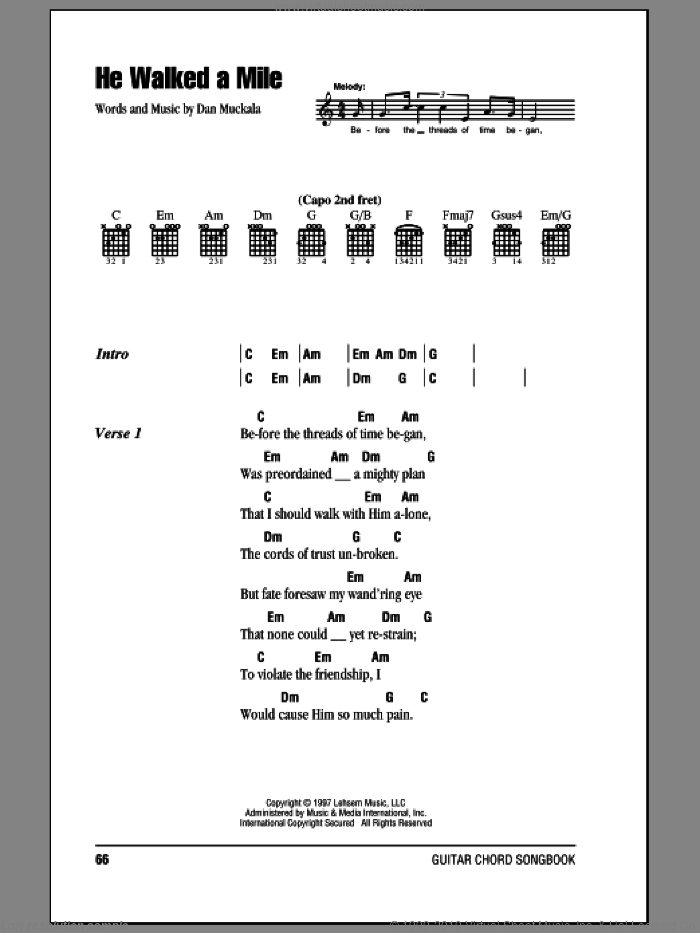 He Walked A Mile sheet music for guitar (chords) by Clay Crosse and Dan Muckala, intermediate skill level