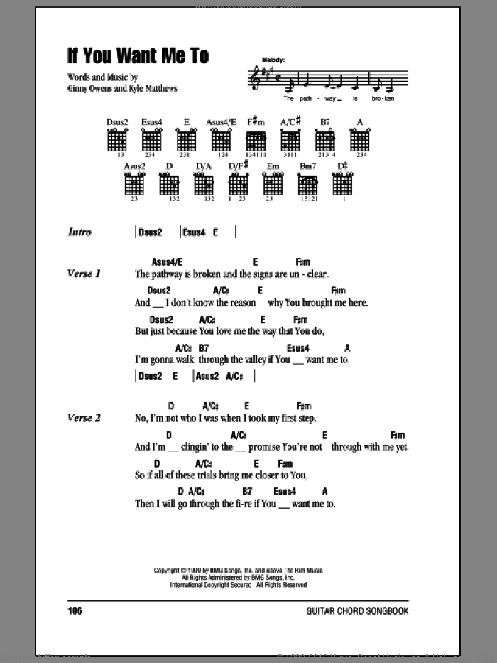 If You Want Me To sheet music for guitar (chords) by Ginny Owens and Kyle Matthews, intermediate skill level