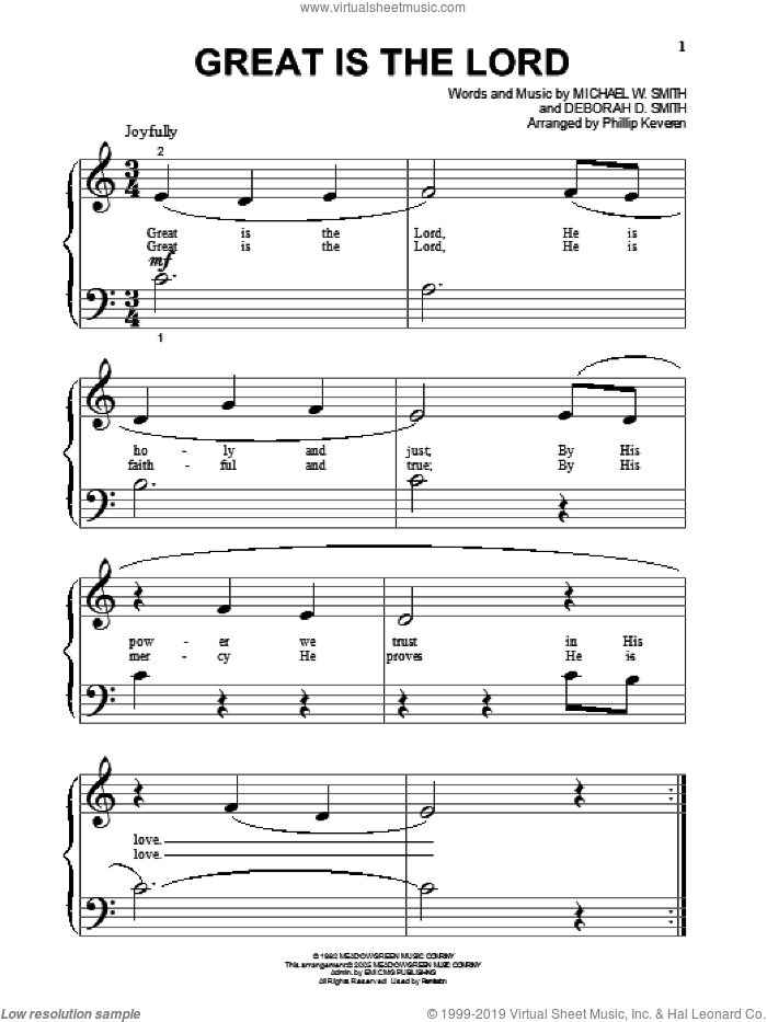 Great Is The Lord (arr. Phillip Keveren) sheet music for piano solo (big note book) by Michael W. Smith, Phillip Keveren and Deborah D. Smith, easy piano (big note book)