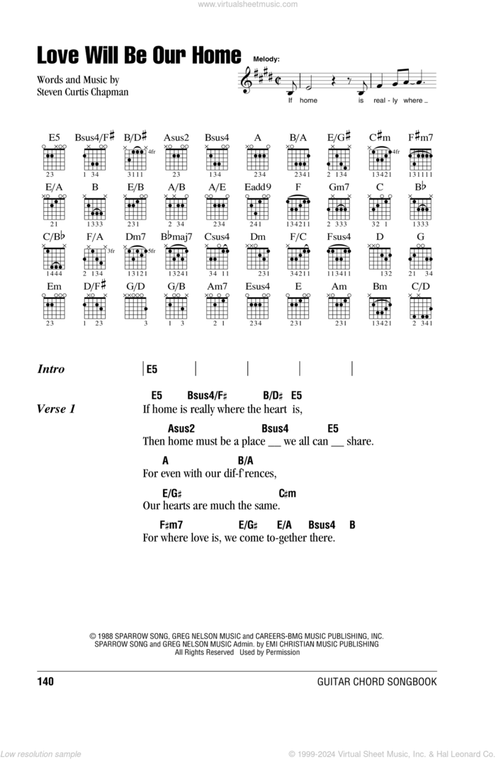 Love Will Be Our Home sheet music for guitar (chords) by Sandi Patty and Steven Curtis Chapman, wedding score, intermediate skill level