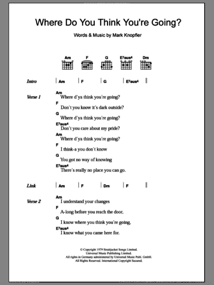 Where Do You Think You're Going sheet music for guitar (chords) by Dire Straits, intermediate skill level