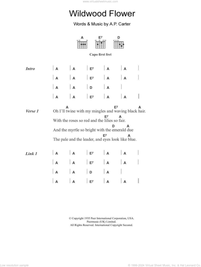 Wildwood Flower sheet music for guitar (chords) by The Carter Family, intermediate skill level