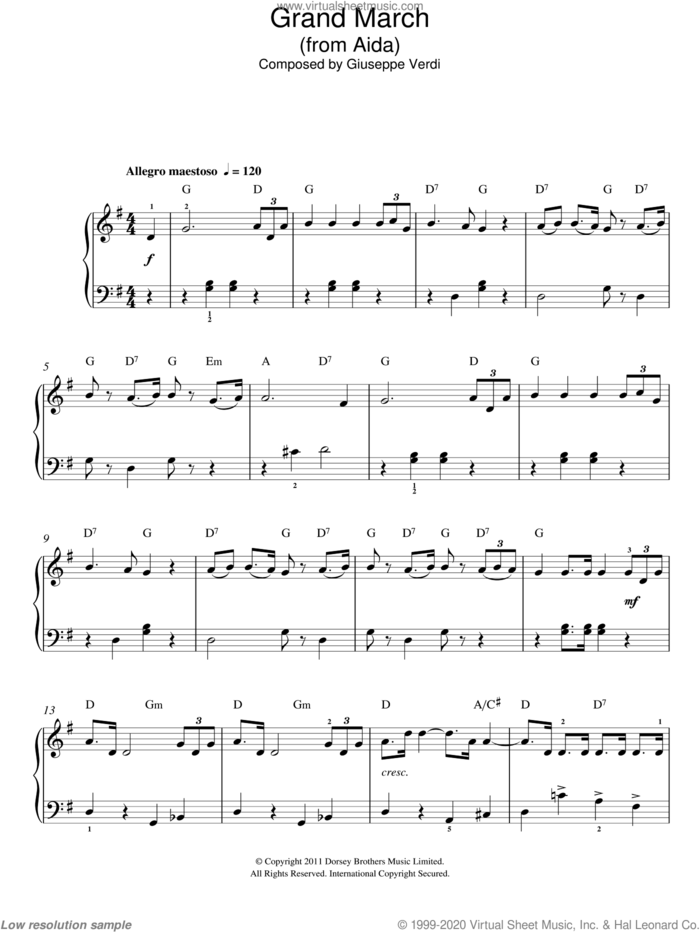 Grand March (from Aida), (easy) sheet music for piano solo by Giuseppe Verdi, classical score, easy skill level