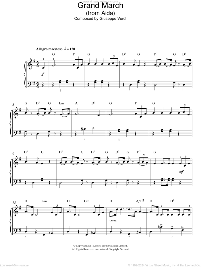 Grand March (from Aida), (easy) sheet music for piano solo by Giuseppe Verdi, classical score, easy skill level