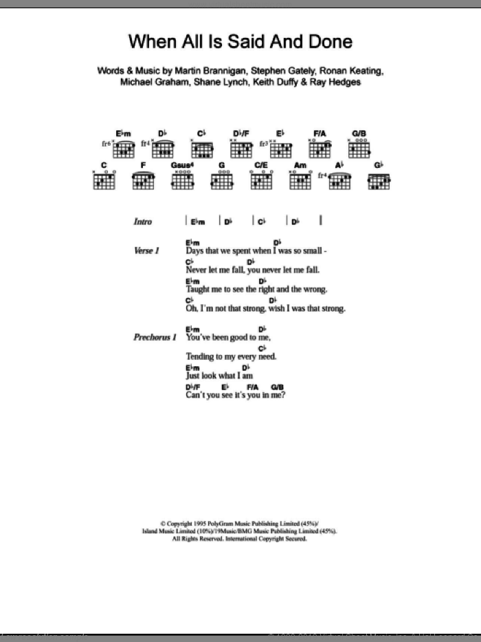 When All Is Said And Done sheet music for guitar (chords) by Boyzone, intermediate skill level
