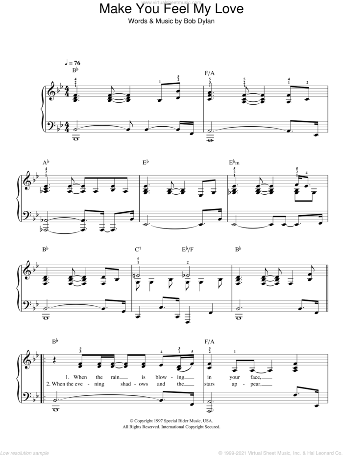 Make You Feel My Love, (easy) sheet music for piano solo by Adele and Bob Dylan, easy skill level