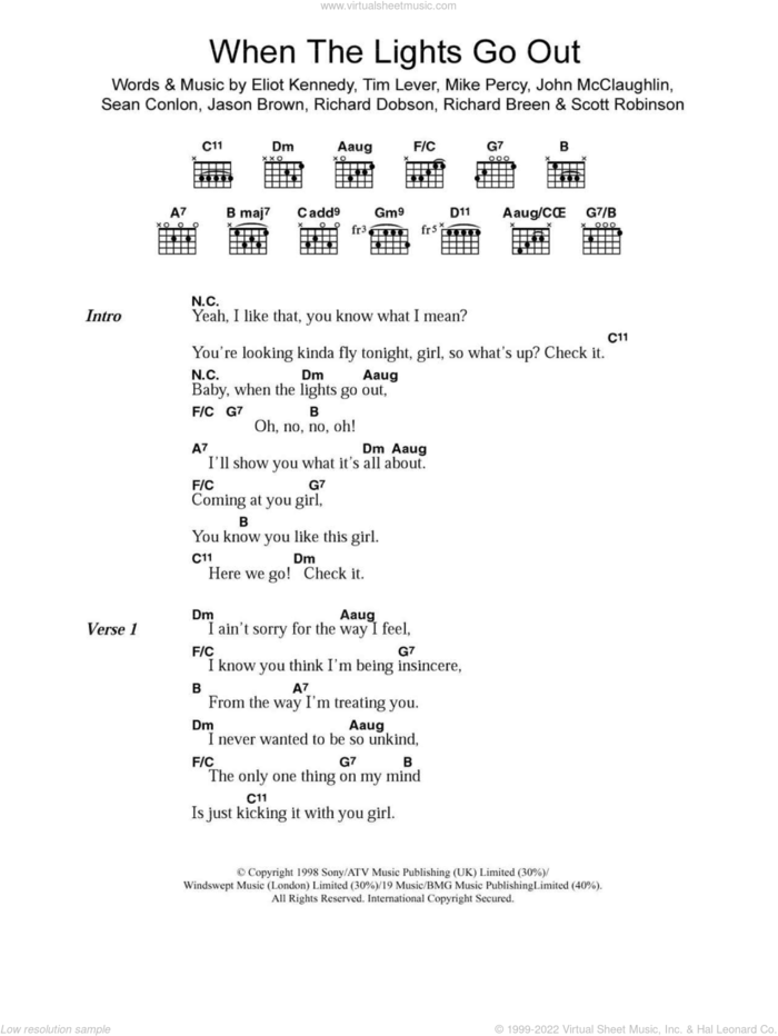 When The Lights Go Out sheet music for guitar (chords) by Ben Folds Five, intermediate skill level