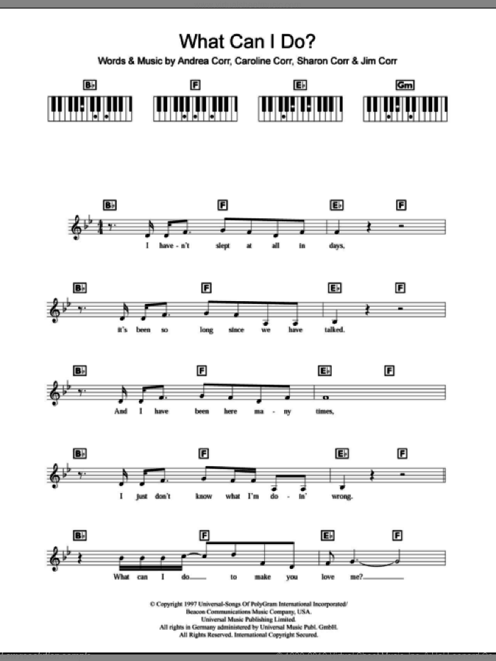 What Can I Do sheet music for piano solo (chords, lyrics, melody) by The Corrs, intermediate piano (chords, lyrics, melody)