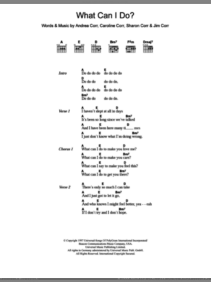 What Can I Do sheet music for guitar (chords) by The Corrs, intermediate skill level