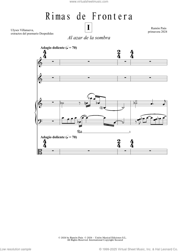 Rimas de Frontera sheet music for chamber ensemble (full score) by Ramón Paús, classical score, intermediate skill level