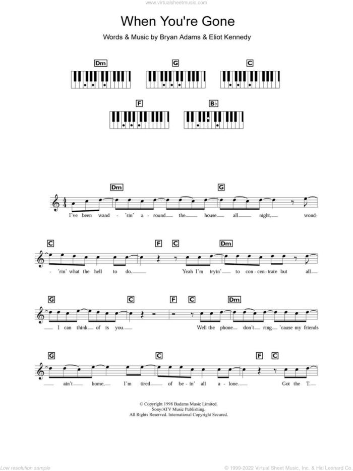 When You're Gone sheet music for piano solo (chords, lyrics, melody) by Bryan Adams, intermediate piano (chords, lyrics, melody)