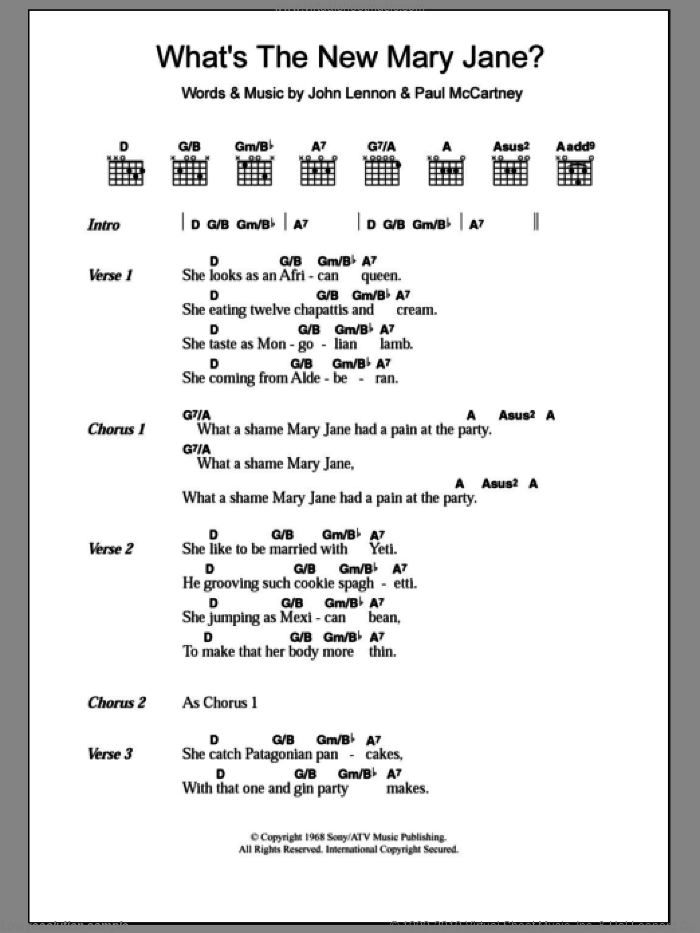 What's The New Mary Jane? sheet music for guitar (chords) by The Beatles, intermediate skill level