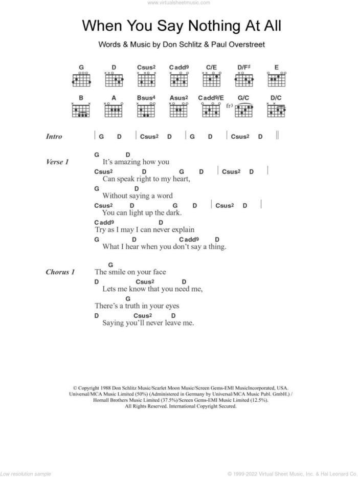 When You Say Nothing At All sheet music for guitar (chords) by Ronan Keating, Alison Krauss, Keith Whitley and Ronan Keatng, intermediate skill level