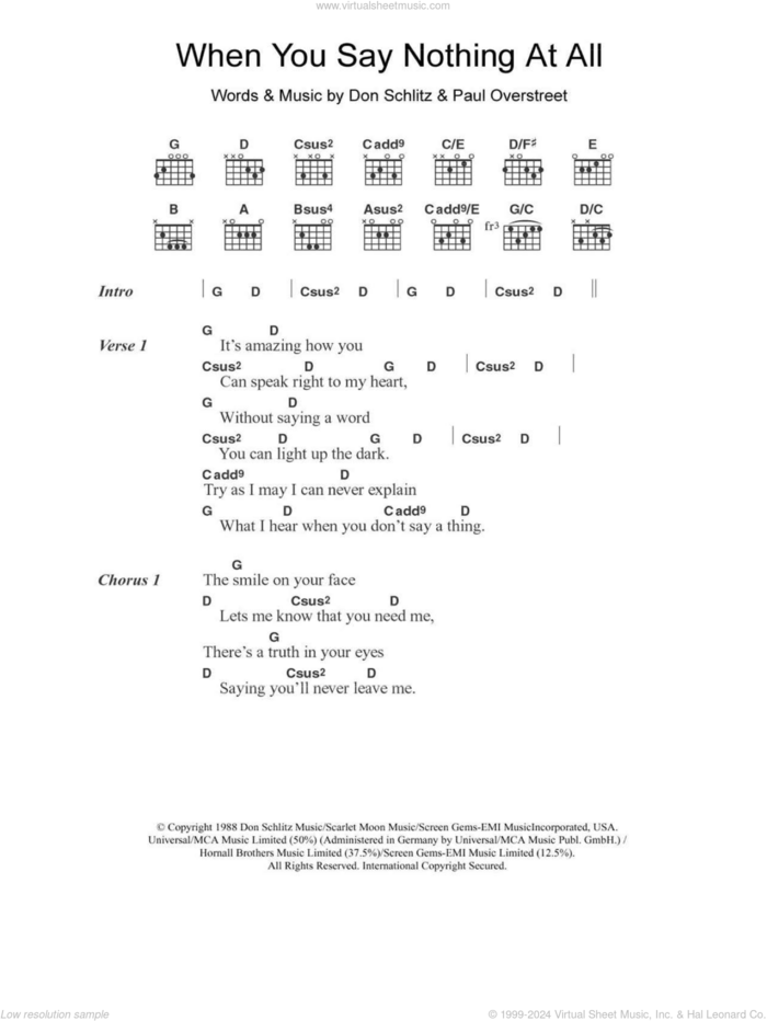 When You Say Nothing At All sheet music for guitar (chords) by Ronan Keating, Alison Krauss, Keith Whitley and Ronan Keatng, intermediate skill level