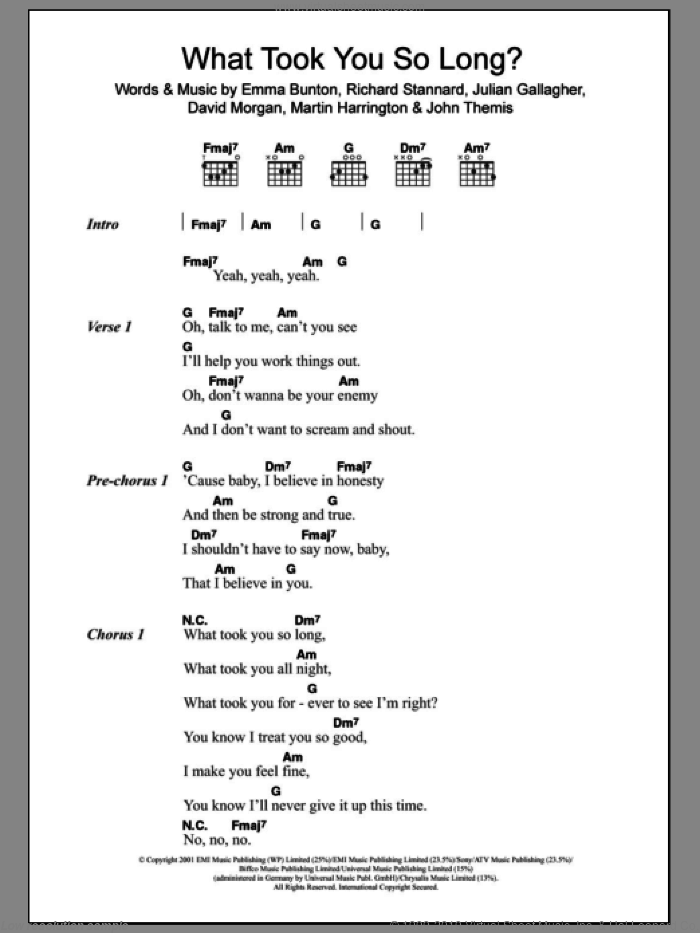 What Took You So Long? sheet music for guitar (chords) by Emma Bunton, intermediate skill level