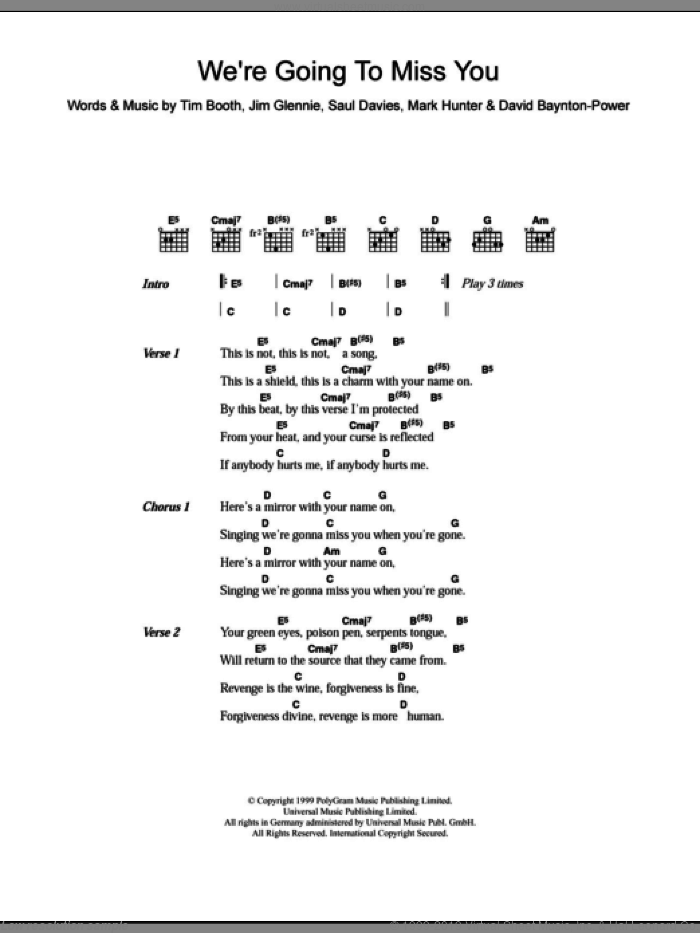 We're Going To Miss You sheet music for guitar (chords) by Alex James, intermediate skill level