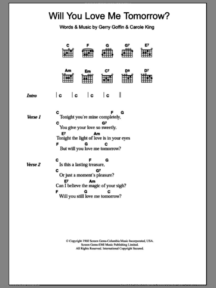 Will You Love Me Tomorrow sheet music for guitar (chords) by The Shirelles, intermediate skill level