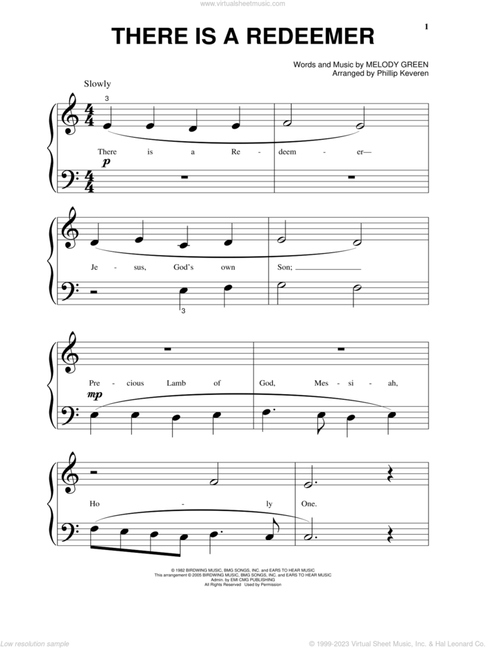 There Is A Redeemer (arr. Phillip Keveren), (beginner) sheet music for piano solo by Keith Green, Phillip Keveren and Melody Green, beginner skill level
