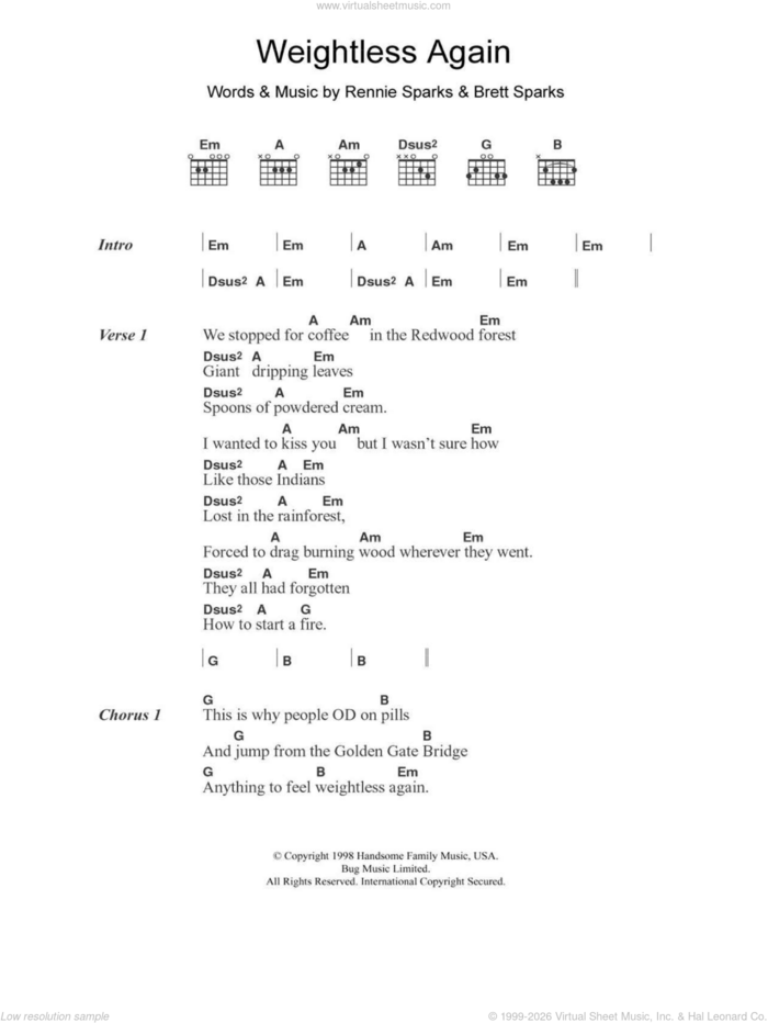 Weightless Again sheet music for guitar (chords) by The Handsome Family, intermediate skill level