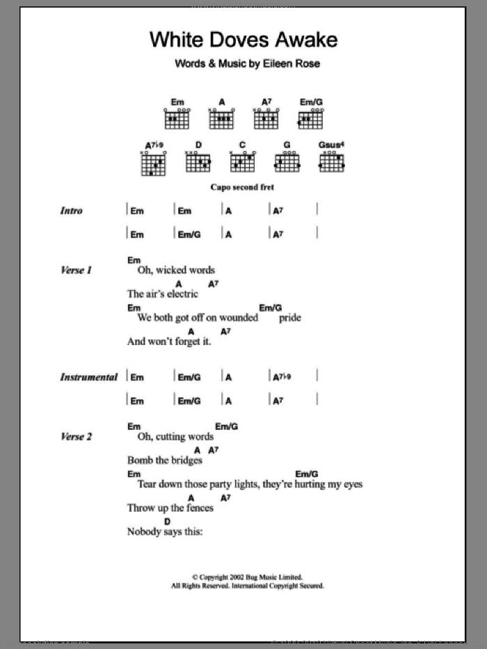 White Doves Awake sheet music for guitar (chords) by Eileen Rose, intermediate skill level