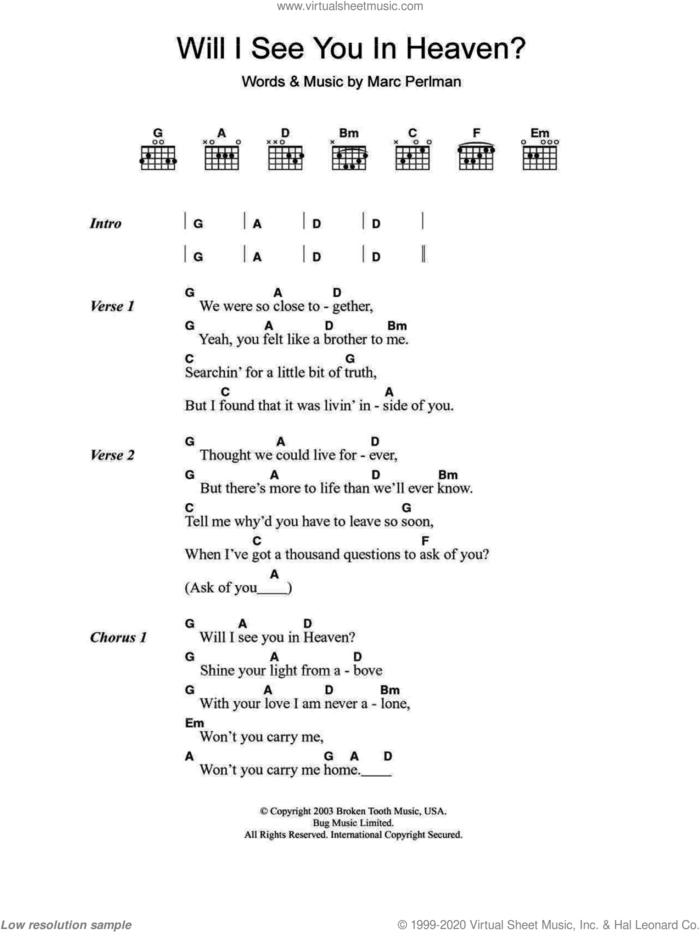 Will I See You In Heaven sheet music for guitar (chords) by The Jayhawks, intermediate skill level